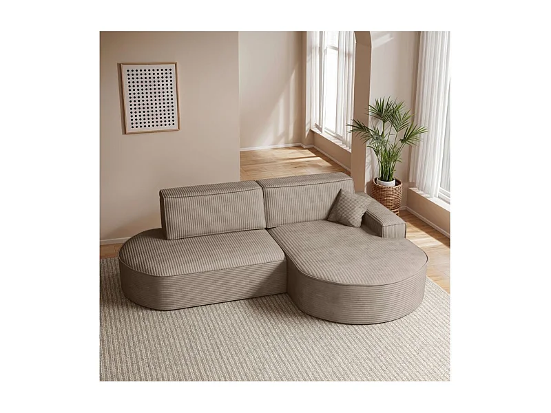 Canapé d'angle droit convertible 4 places MARLO en velours cotelé - Taupe