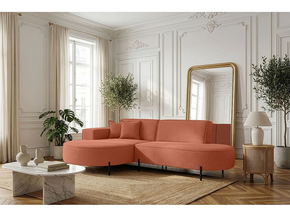 Canapé d'angle 4 places MARLON en tissu bouclette - Terracotta
