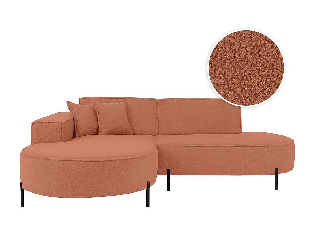 Canapé d'angle 4 places MARLON en tissu bouclette - Terracotta