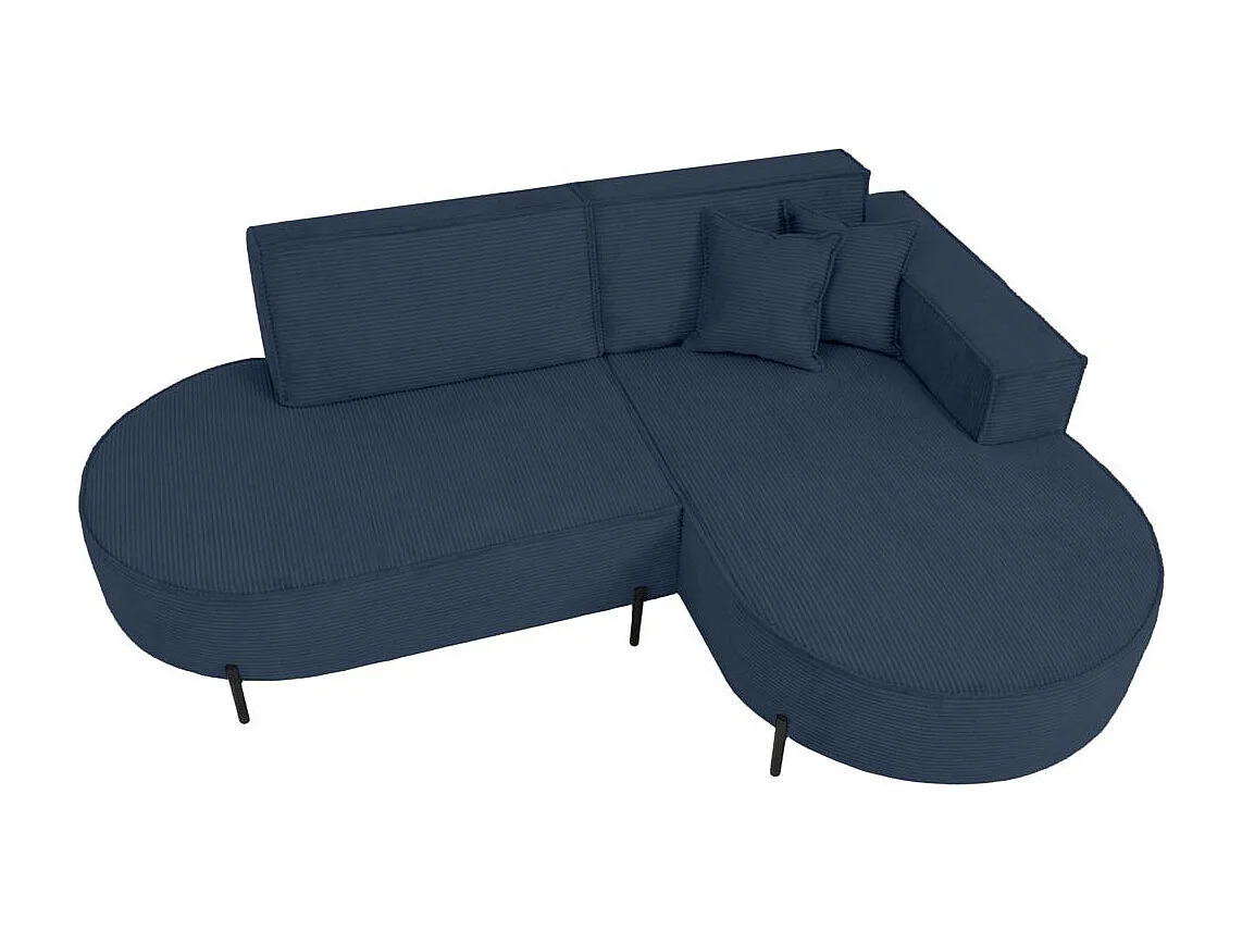 Canapé d'angle droit 4 places MARLON en velours côtelé - Bleu foncé