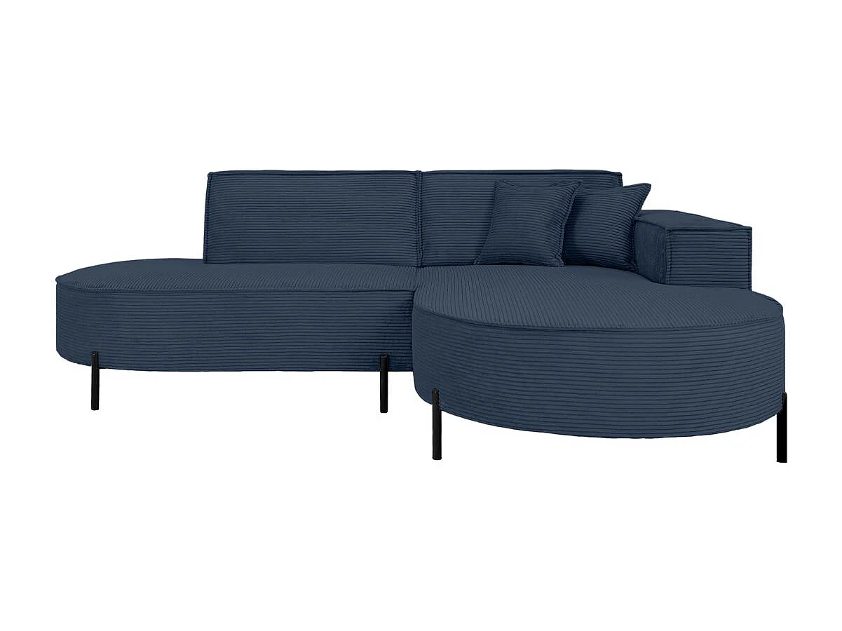 Canapé d'angle droit 4 places MARLON en velours côtelé - Bleu foncé