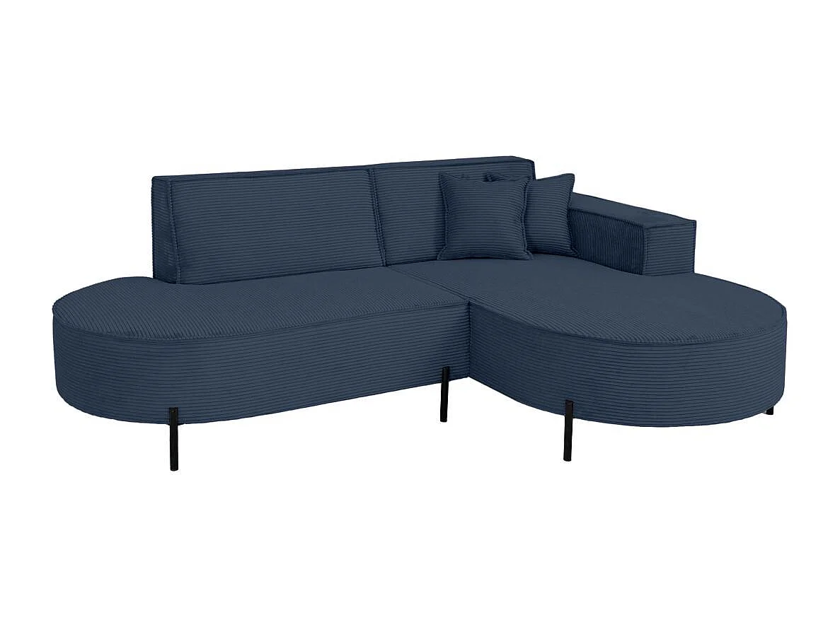 Canapé d'angle droit 4 places MARLON en velours côtelé - Bleu foncé
