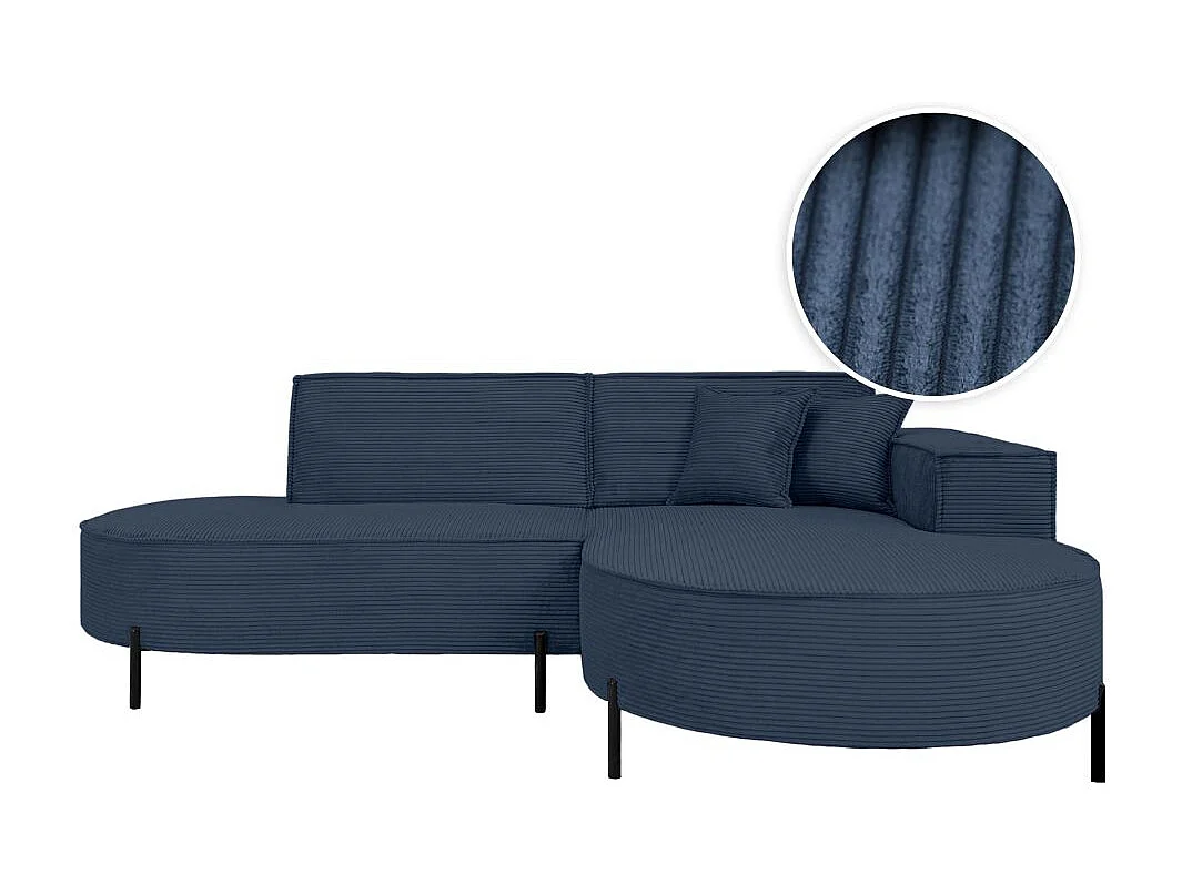 Canapé d'angle droit 4 places MARLON en velours côtelé - Bleu foncé