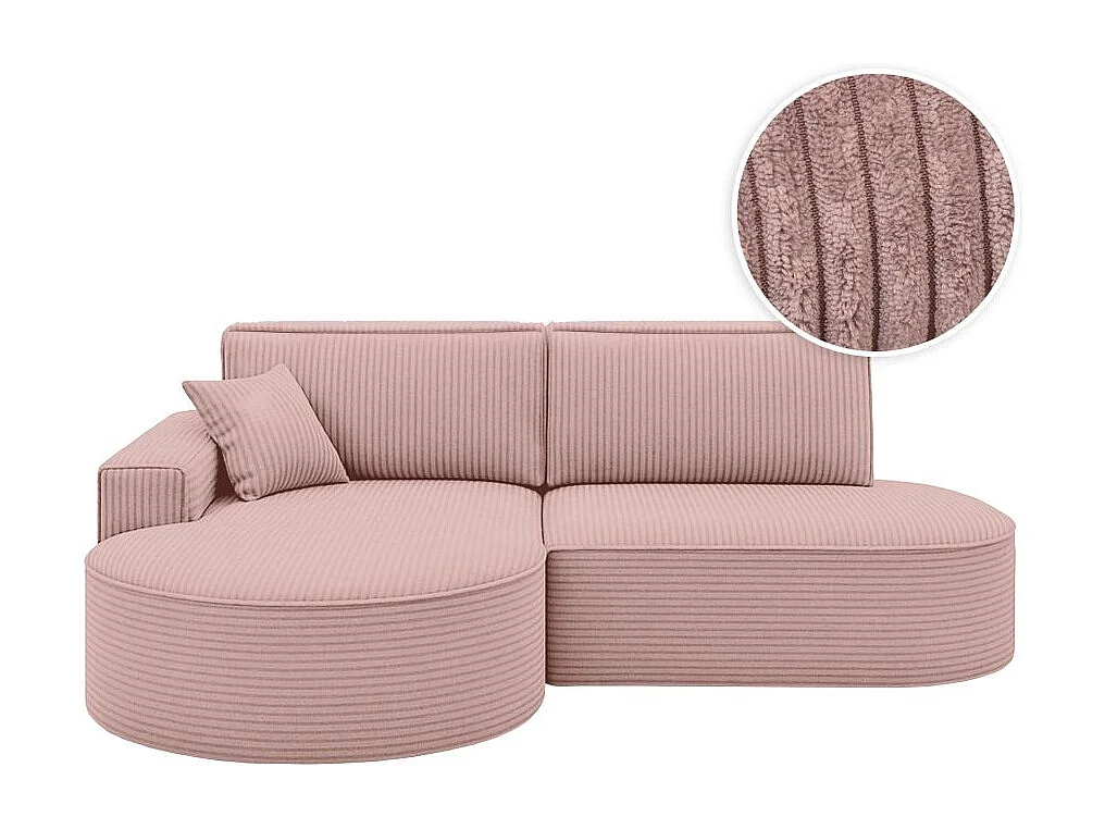Canapé d'angle gauche convertible 4 places MARLO en velours cotelé - Rose
