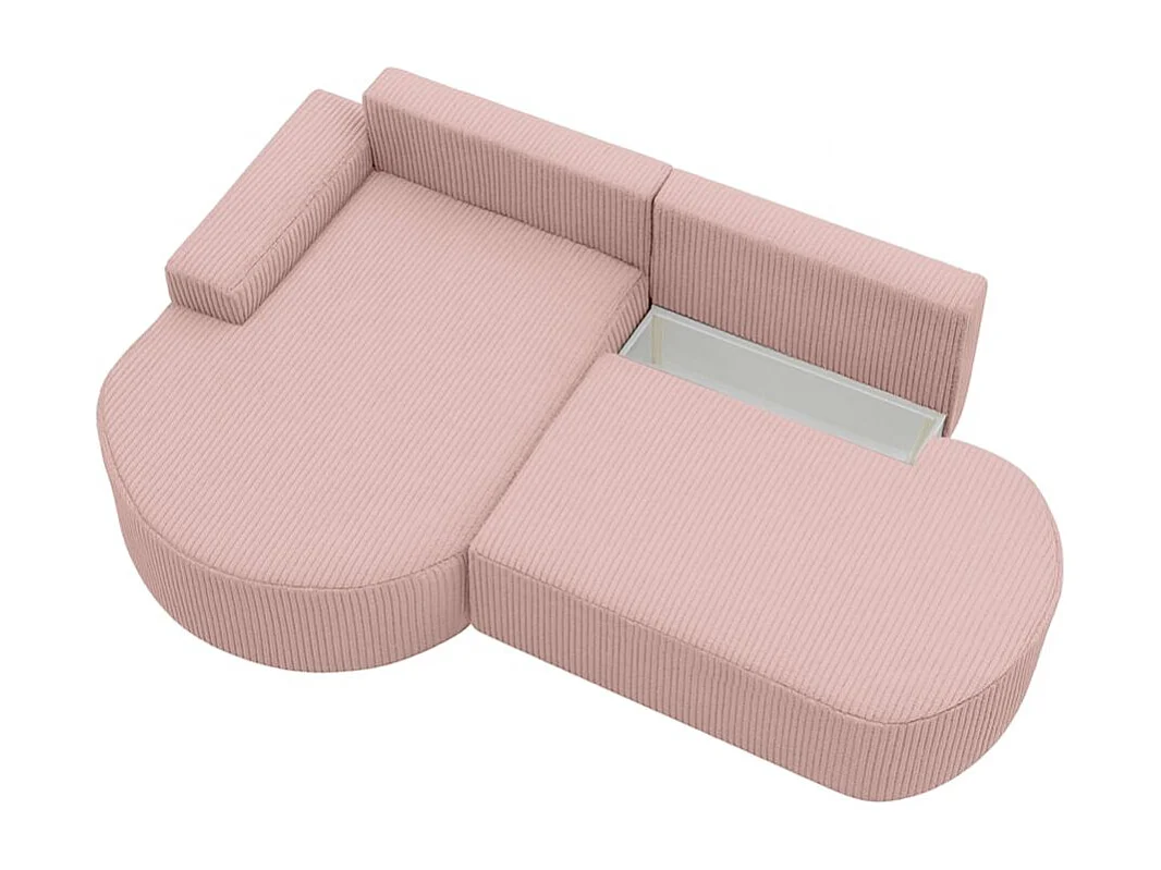 Canapé d'angle gauche convertible 4 places MARLO en velours cotelé - Rose