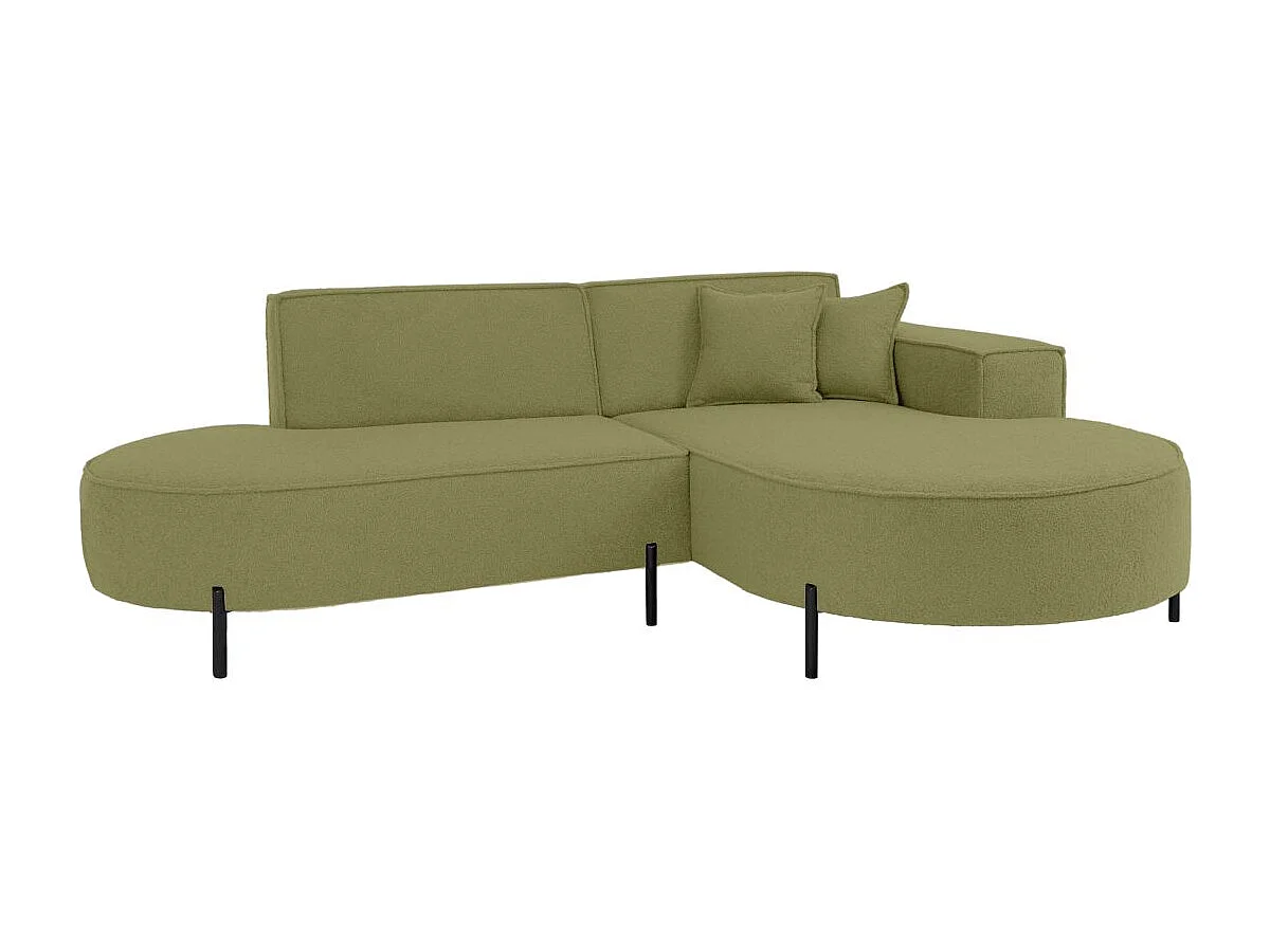 Canapé d'angle droit 4 places MARLON en tissu bouclette - Vert kaki