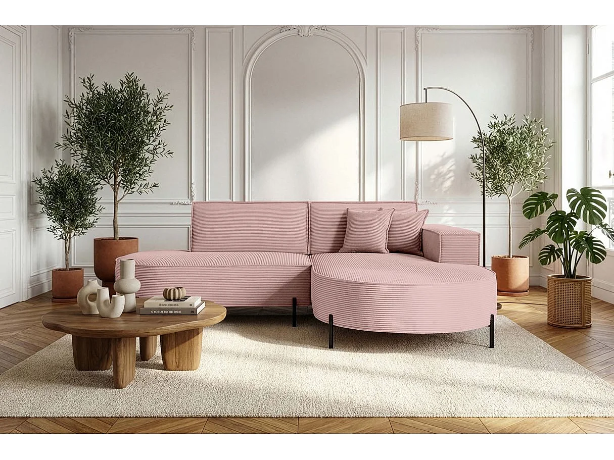 Canapé d'angle 4 places MARLON en velours côtelé - Rose