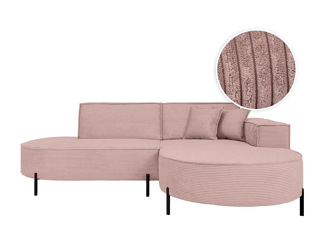 Canapé d'angle droit 4 places MARLON en velours côtelé - Rose