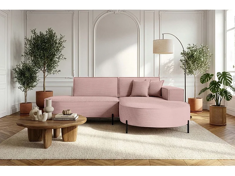 Canapé d'angle 4 places MARLON en velours côtelé - Rose