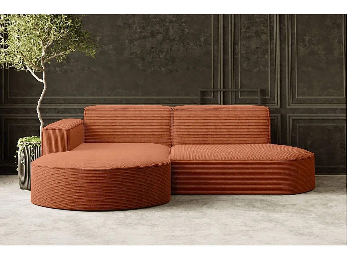 Canapé d'angle gauche 4 places MARLA en velours côtelé - Terracotta
