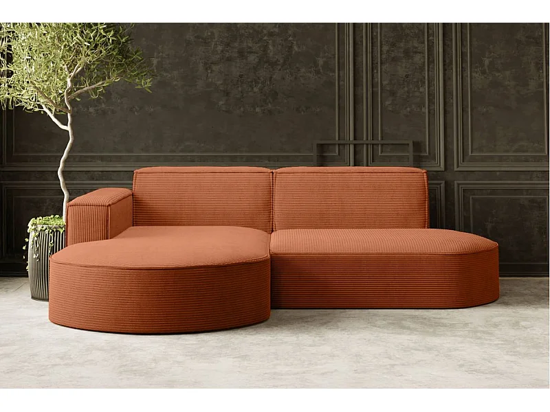 Canapé d'angle gauche 4 places MARLA en velours côtelé - Terracotta