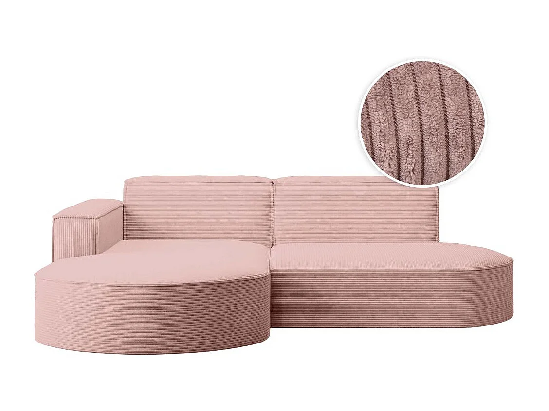 Canapé d'angle gauche 4 places MARLA en velours côtelé - Rose