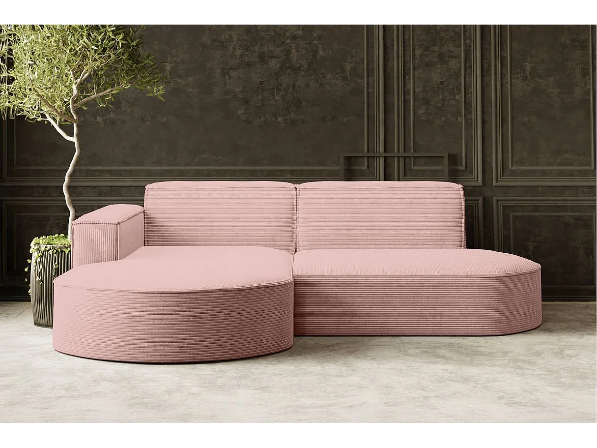 Canapé d'angle gauche 4 places MARLA en velours côtelé - Rose