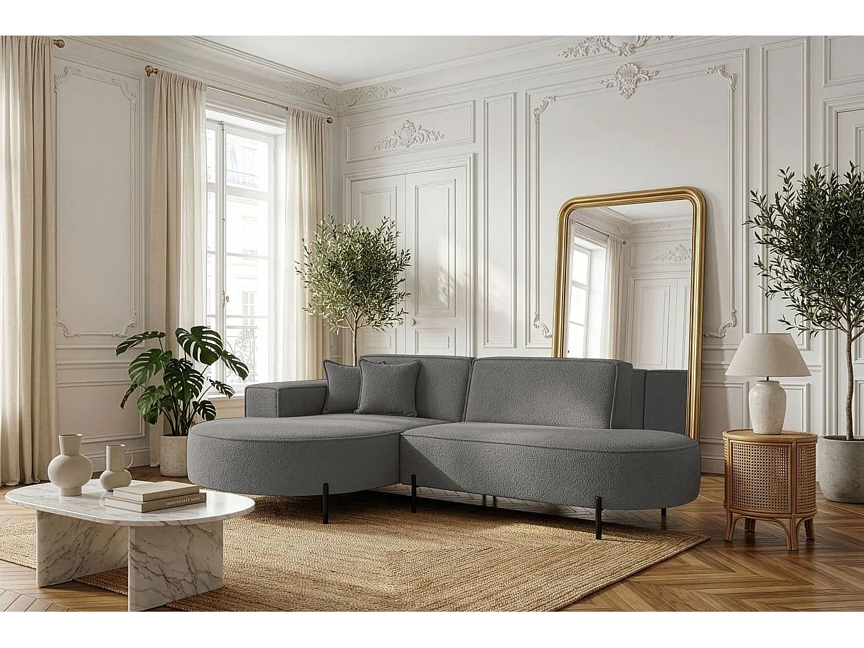 Canapé d'angle gauche 4 places MARLON en tissu bouclette - Gris anthracite