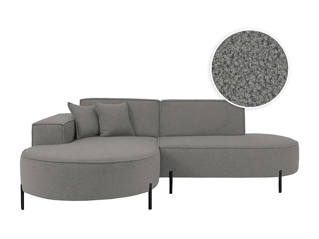 Canapé d'angle gauche 4 places MARLON en tissu bouclette - Gris anthracite