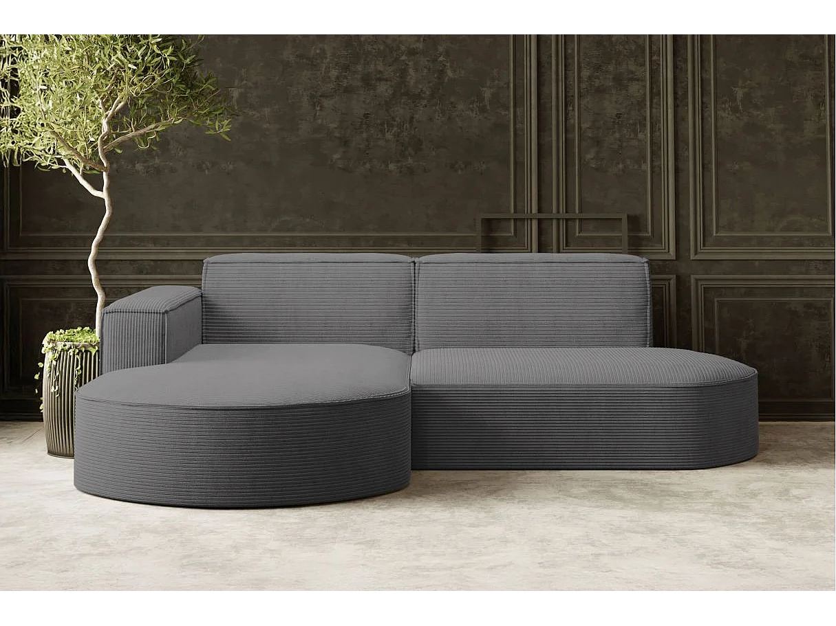 Canapé d'angle gauche 4 places MARLA en velours côtelé - Gris