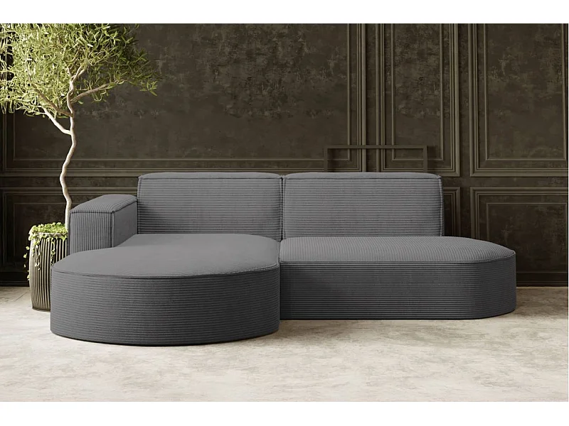 Canapé d'angle gauche 4 places MARLA en velours côtelé - Gris