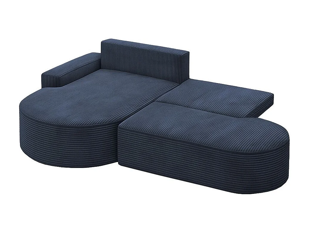 Canapé d'angle gauche convertible 4 places MARLO en velours cotelé - Bleu foncé