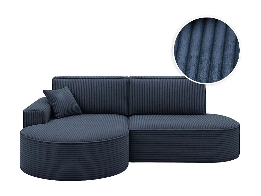 Canapé d'angle gauche convertible 4 places MARLO en velours cotelé - Bleu foncé