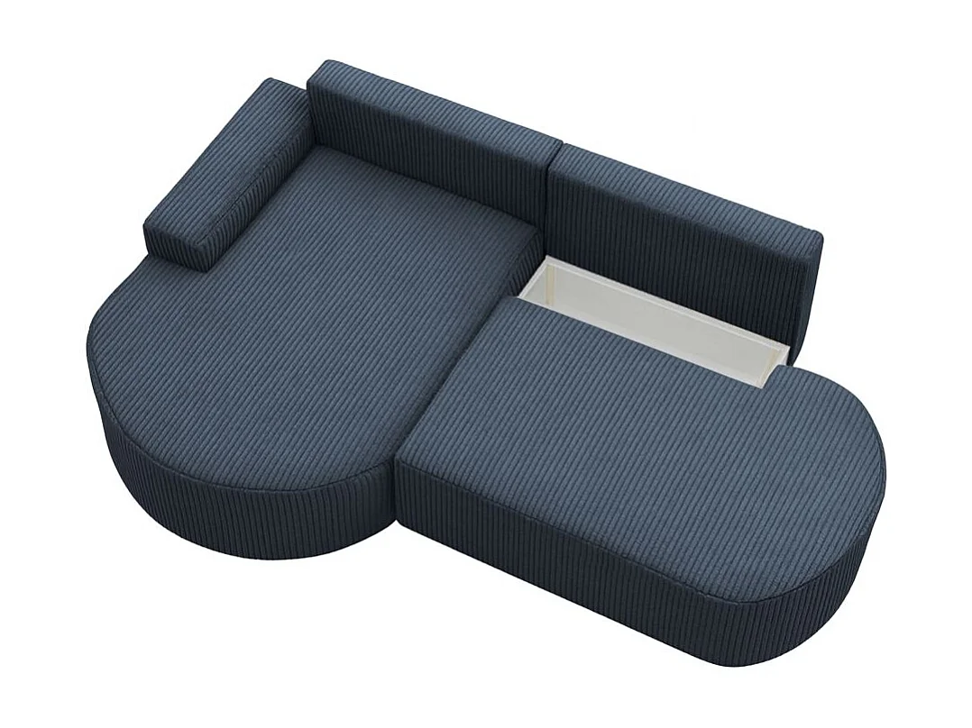 Canapé d'angle gauche convertible 4 places MARLO en velours cotelé - Bleu foncé