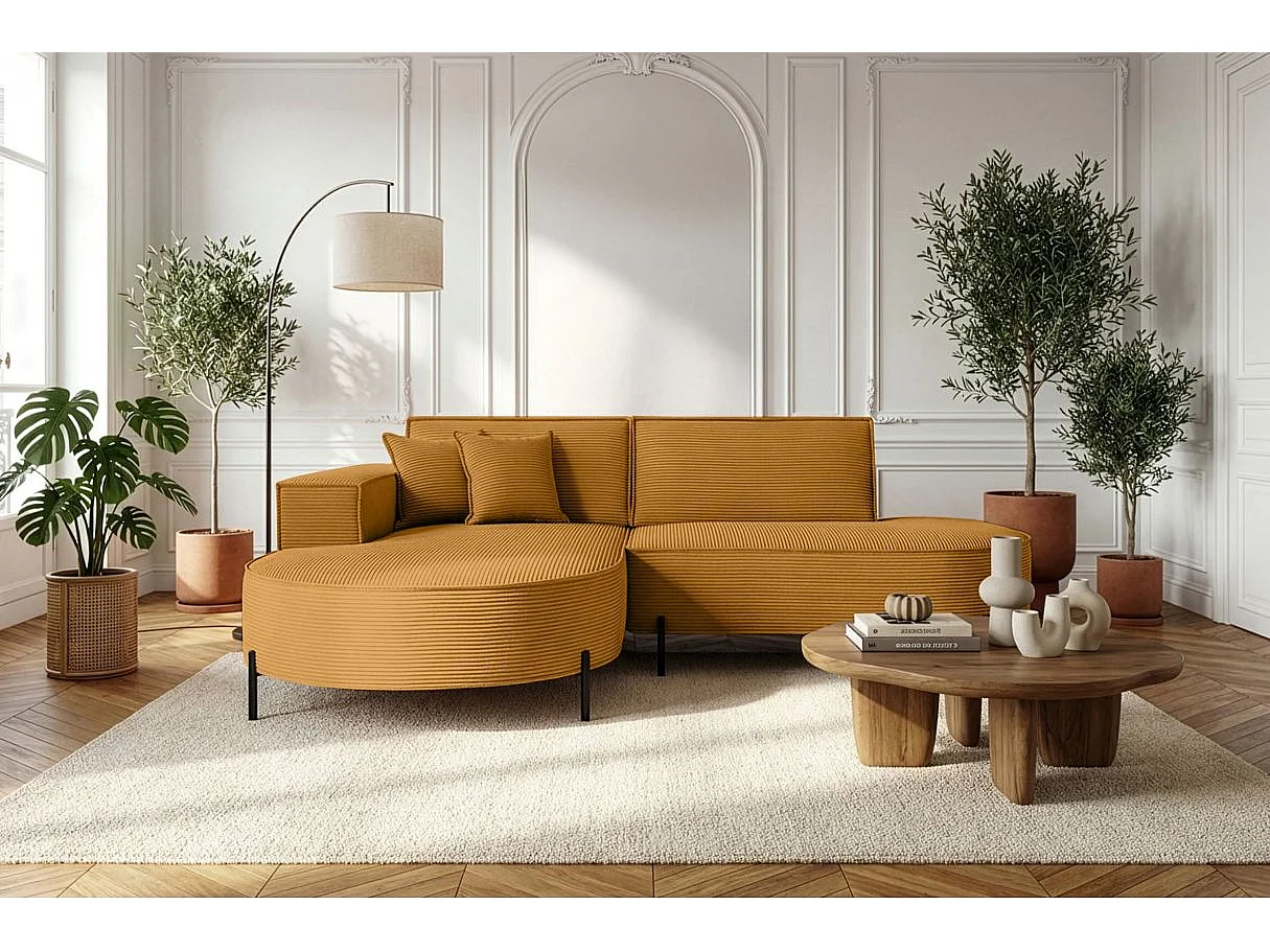 Canapé d'angle gauche 4 places MARLON en velours côtelé - Jaune