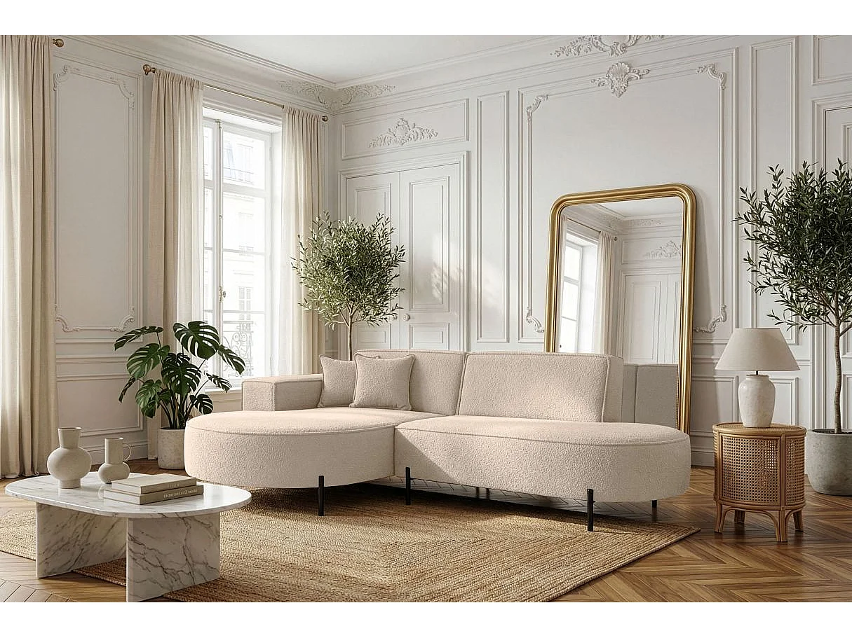 Canapé d'angle gauche 4 places MARLON en tissu bouclette - Beige