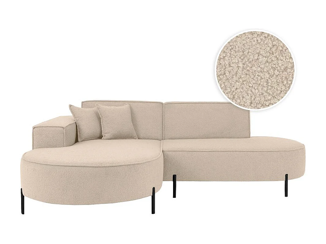 Canapé d'angle gauche 4 places MARLON en tissu bouclette - Beige