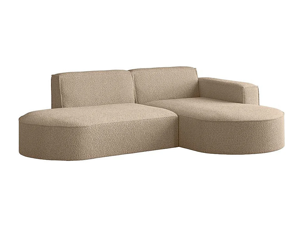 Canapé d'angle droit 4 places MARLA en tissu bouclette - Taupe