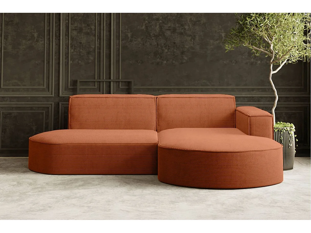 Canapé d'angle droit 4 places MARLA en velours côtelé - Terracotta