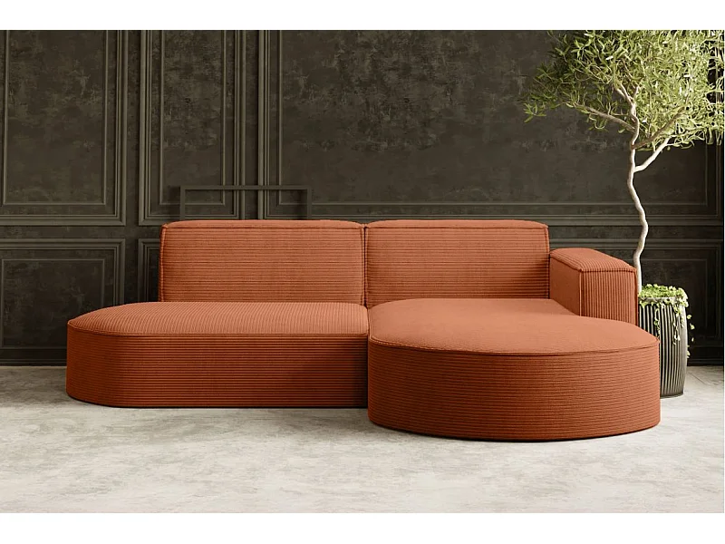 Canapé d'angle droit 4 places MARLA en velours côtelé - Terracotta