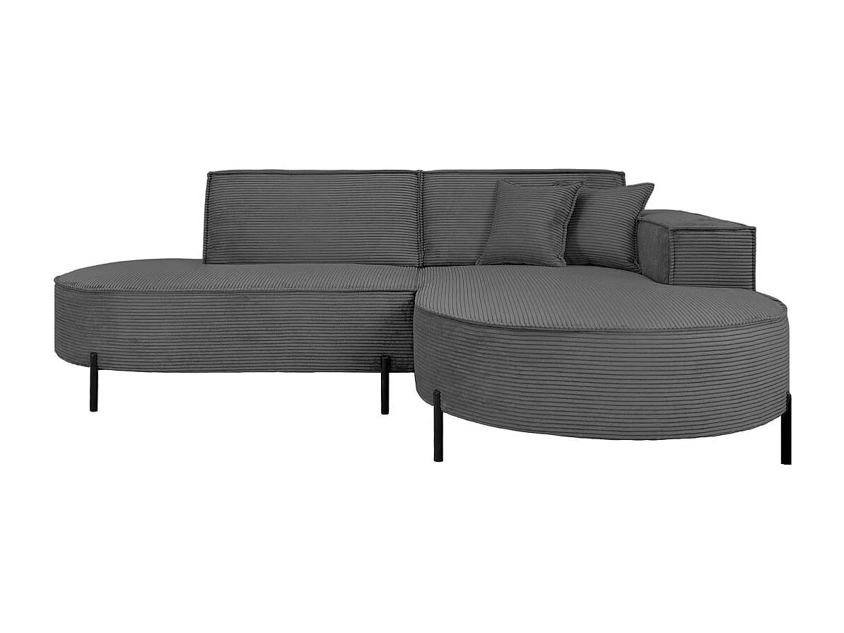 Canapé d'angle droit 4 places MARLON en velours côtelé - Gris