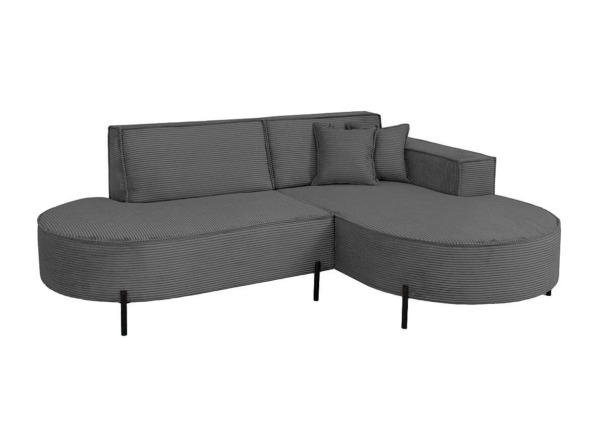 Canapé d'angle droit 4 places MARLON en velours côtelé - Gris