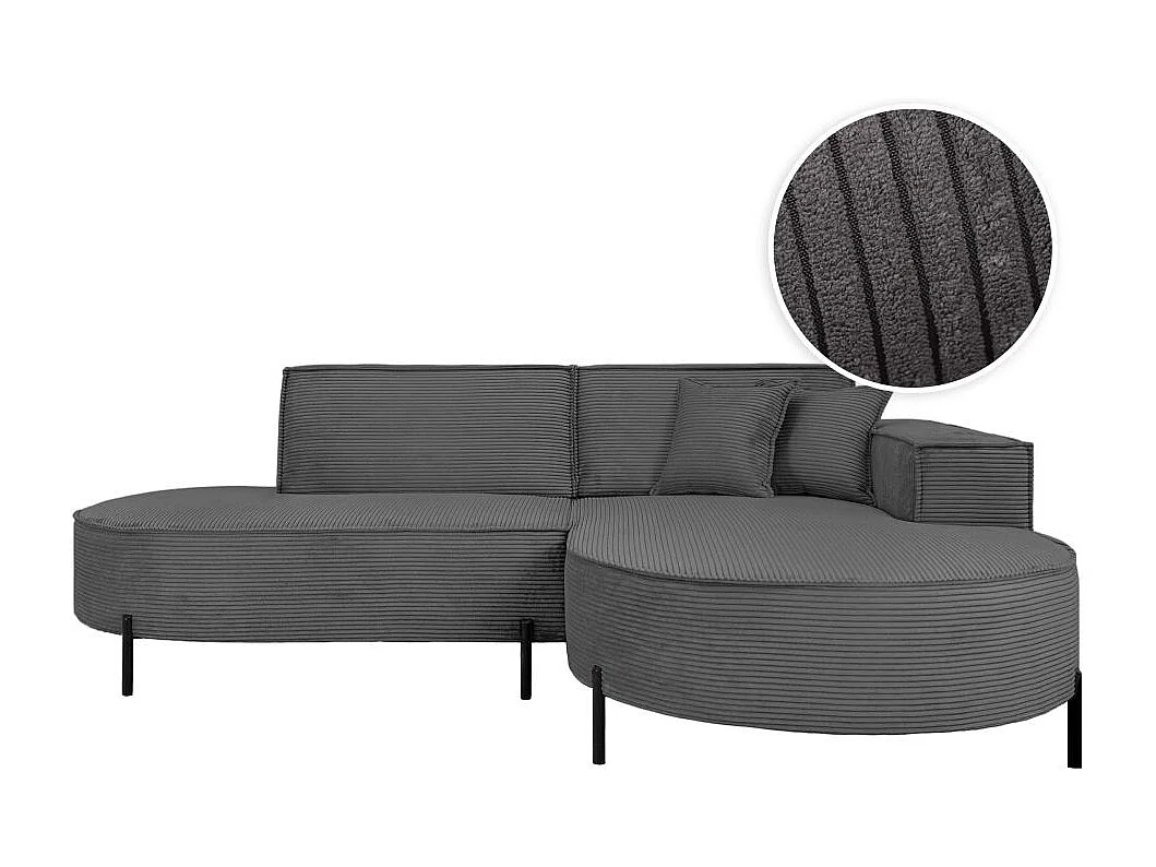 Canapé d'angle droit 4 places MARLON en velours côtelé - Gris
