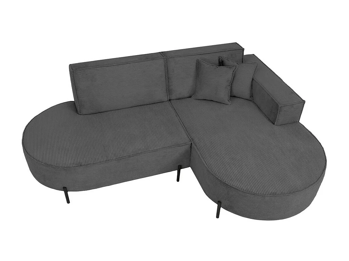 Canapé d'angle droit 4 places MARLON en velours côtelé - Gris