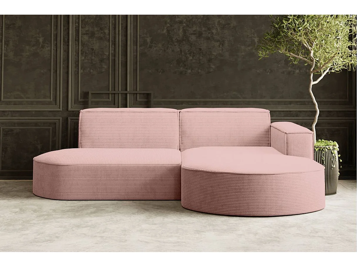 Canapé d'angle droit 4 places MARLA en velours côtelé - Rose