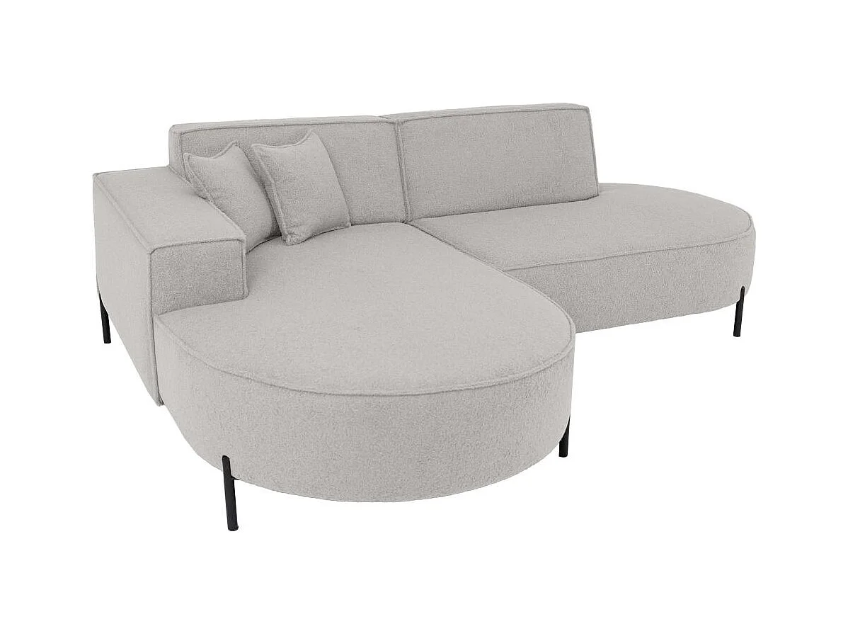 Canapé d'angle 4 places MARLON en tissu bouclette - Gris clair