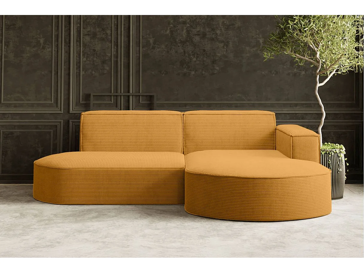 Canapé d'angle droit 4 places MARLA en velours côtelé - Jaune