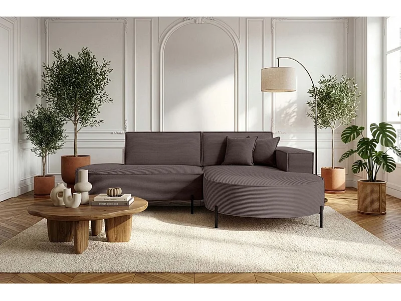 Canapé d'angle droit 4 places MARLON en velours côtelé - Marron glacé