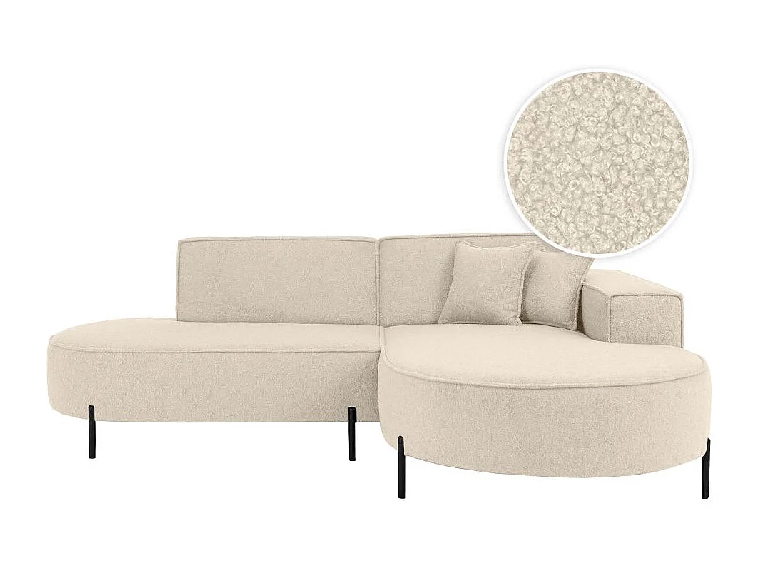 Canapé d'angle 4 places MARLON en tissu bouclette - Blanc