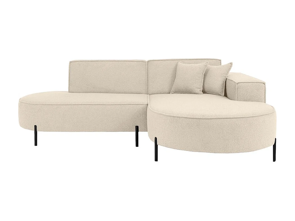 Canapé d'angle droit 4 places MARLON en tissu bouclette - Blanc