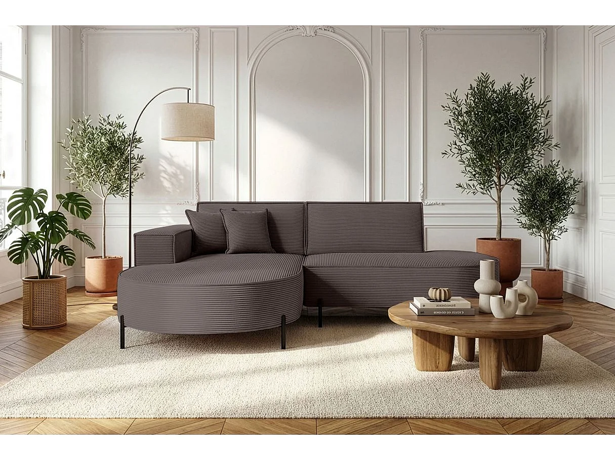 Canapé d'angle gauche 4 places MARLON en velours côtelé - Marron glacé