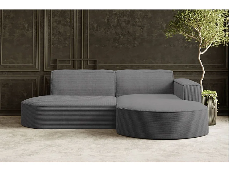 Canapé d'angle droit 4 places MARLA en velours côtelé - Gris