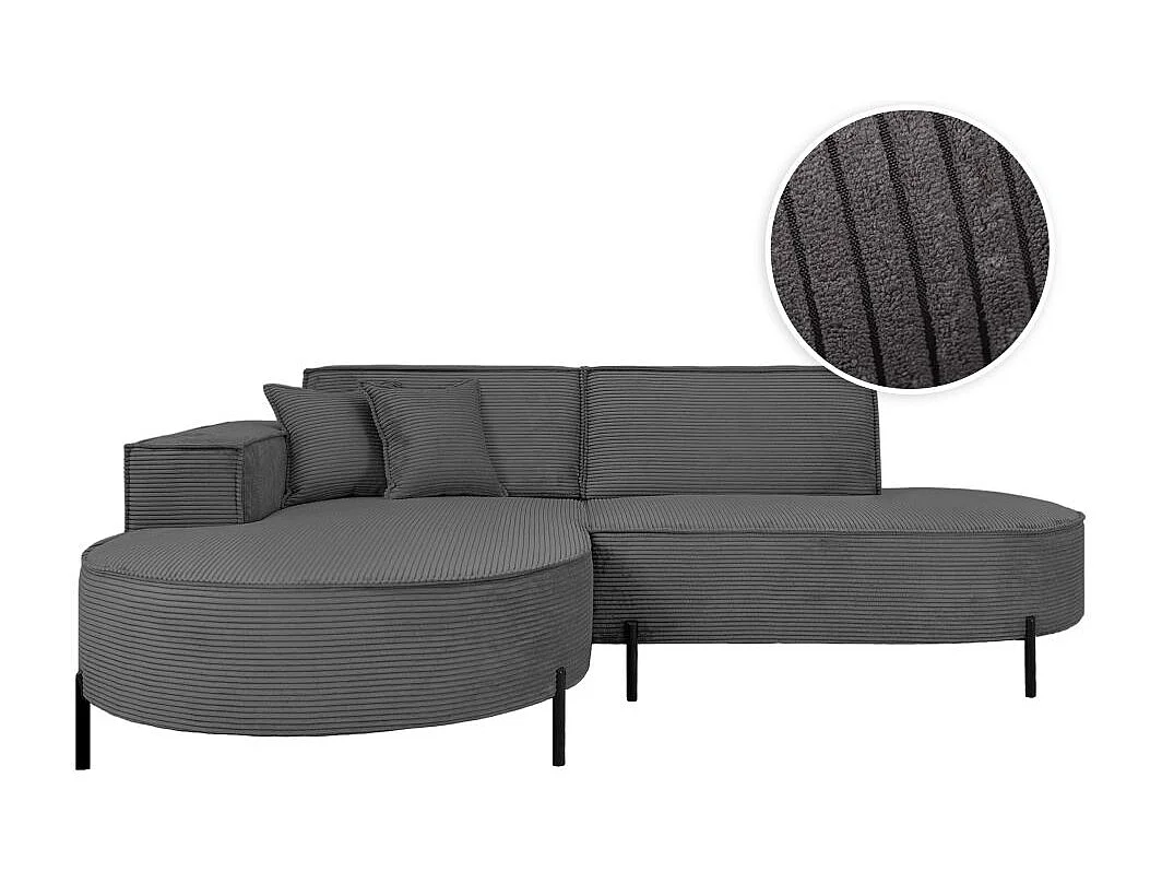 Canapé d'angle gauche 4 places MARLON en velours côtelé - Gris