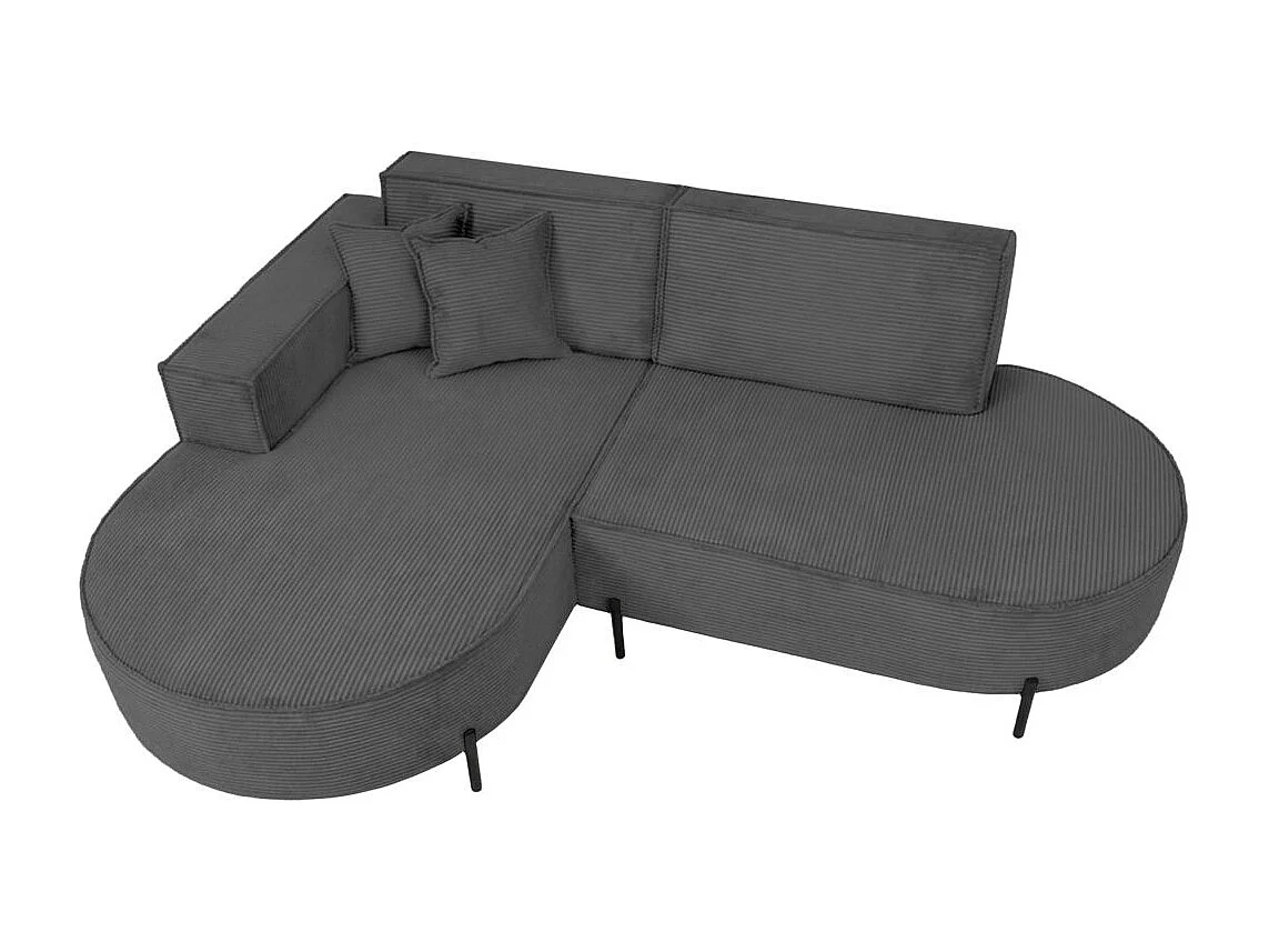 Canapé d'angle gauche 4 places MARLON en velours côtelé - Gris