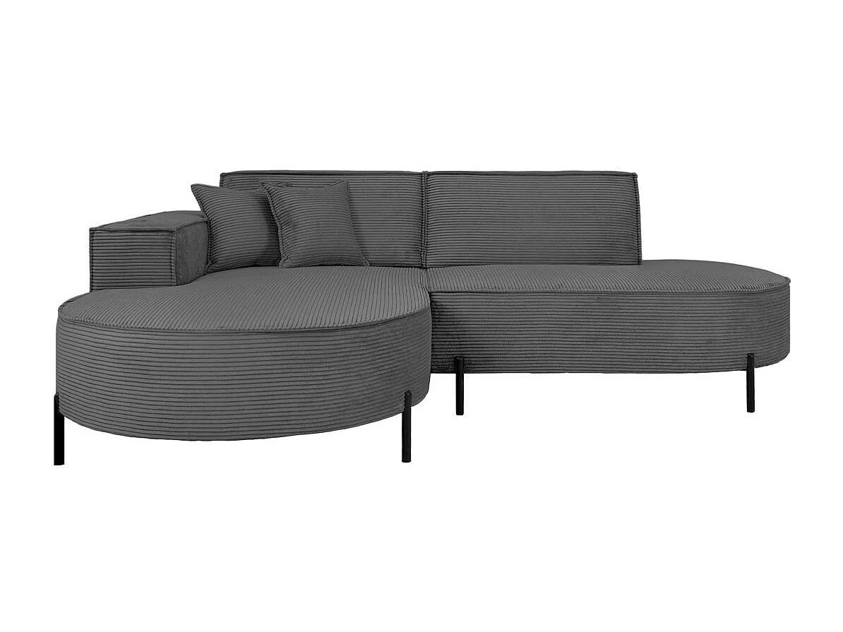 Canapé d'angle gauche 4 places MARLON en velours côtelé - Gris