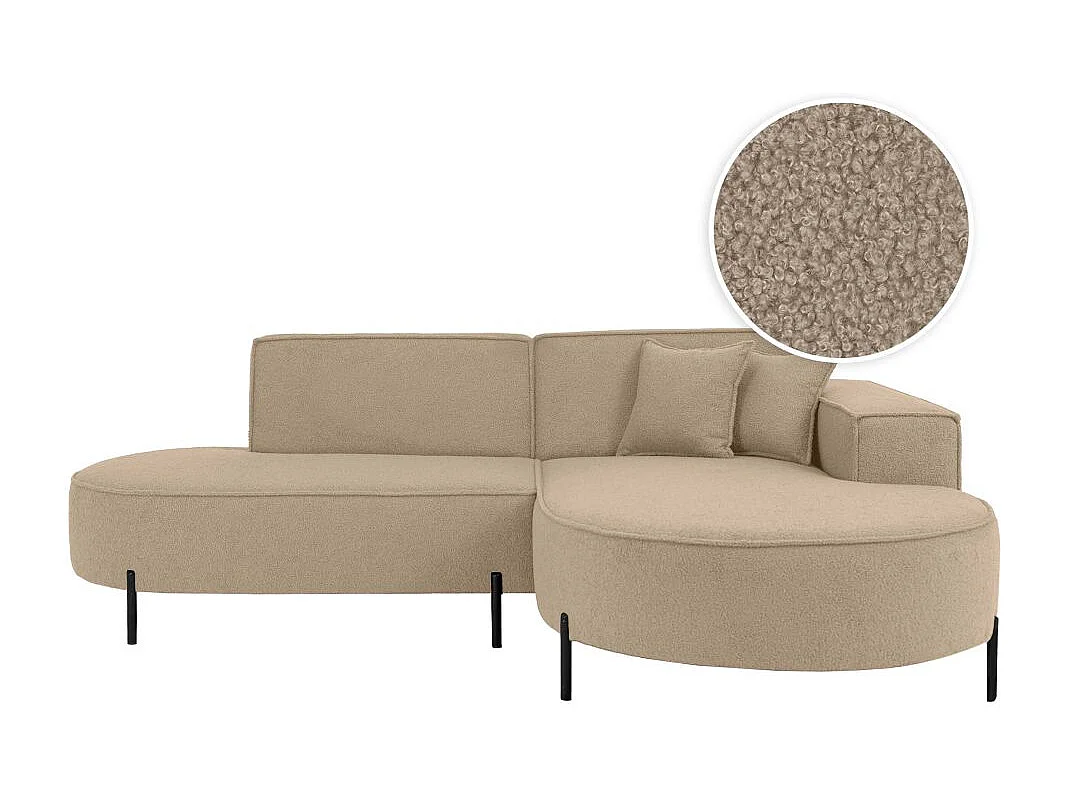 Canapé d'angle droit 4 places MARLON en tissu bouclette - Taupe