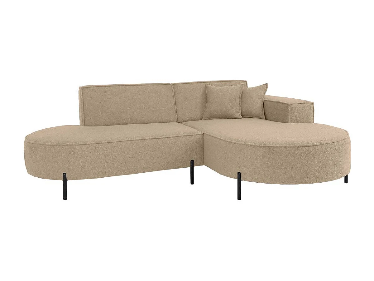 Canapé d'angle droit 4 places MARLON en tissu bouclette - Taupe