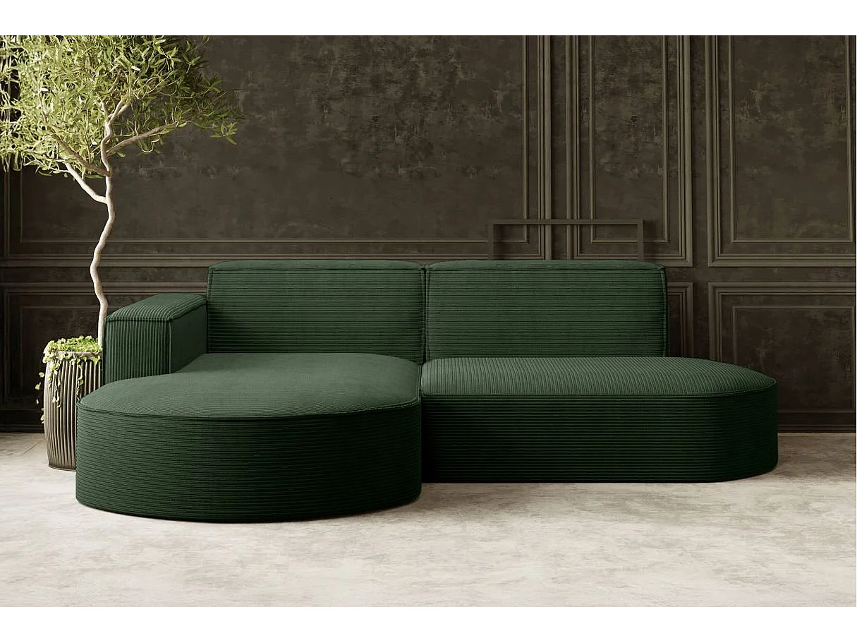 Canapé d'angle gauche 4 places MARLA en velours côtelé - Vert foncé