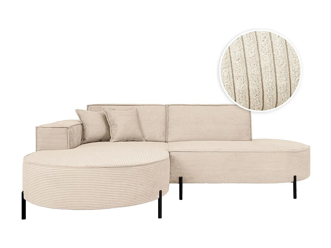 Canapé d'angle gauche 4 places MARLON en velours côtelé - Beige
