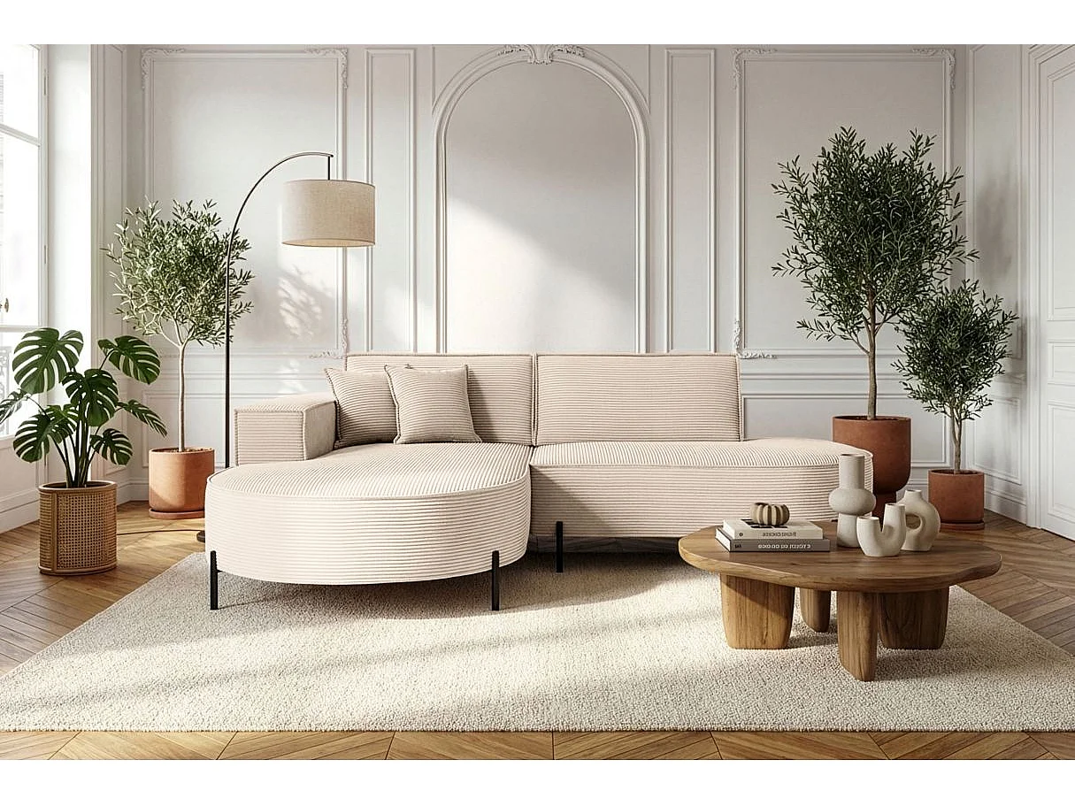 Canapé d'angle gauche 4 places MARLON en velours côtelé - Beige